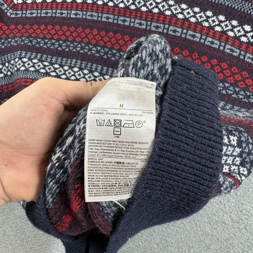 Gap Mens Sweater Medium Lambswool Blend Fair Isle Nordic Knit Crewneck Pullover⁠